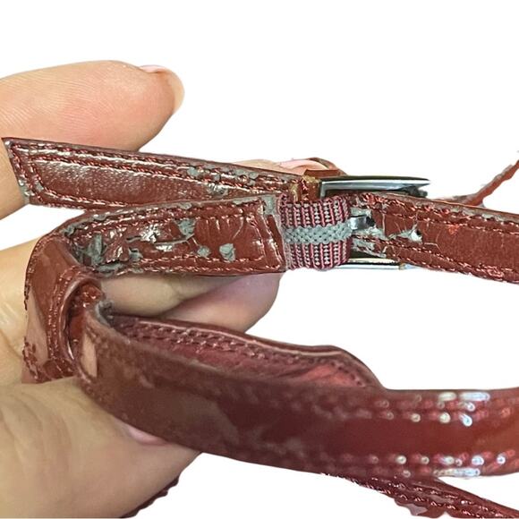 Nine West heels peep toe ankle strap blood red patent leather sexy classic  7.5 - Picture 10 of 10